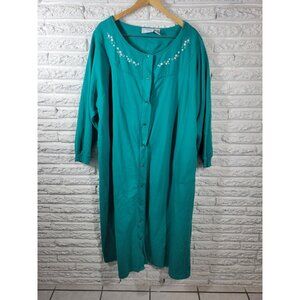 Comfort Choice Women Robe 3X Plus Long Sleeve Green Snap Up Embroider SWE131E